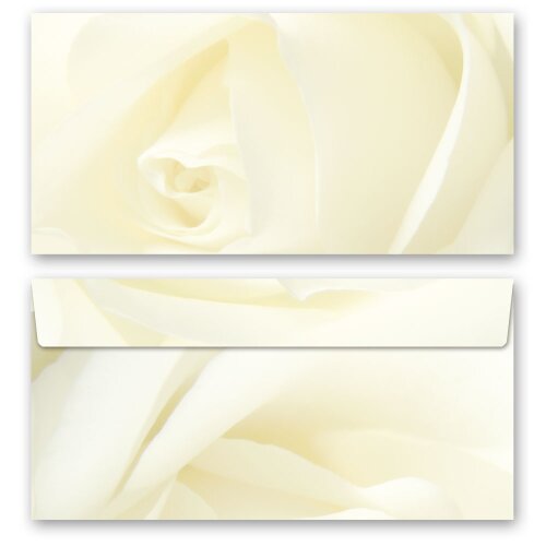 10 enveloppes à motifs au format DIN LONG - ROSE BLANCHE (sans fenêtre) Fleurs & Pétales, Amour & Mariage, Motif de fleurs, Paper-Media
