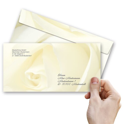 Briefumschläge WEISSE ROSE - 10 Stück DIN LANG (ohne Fenster)