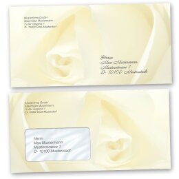 Motif envelopes Flowers & Petals, Love & Wedding, WHITE ROSE 10 envelopes (windowless) - DIN LONG (220x110 mm) | Self-adhesive | Order online! | Paper-Media