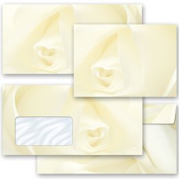 50 patterned envelopes WHITE ROSE in standard DIN long format (windowless)