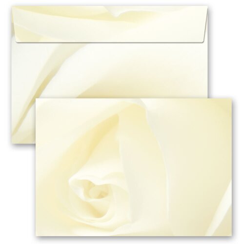 25 sobres estampados ROSA BLANCA - Formato: C6 (sin ventana) Flores & Pétalos, Amor & Boda, Rosas, Paper-Media