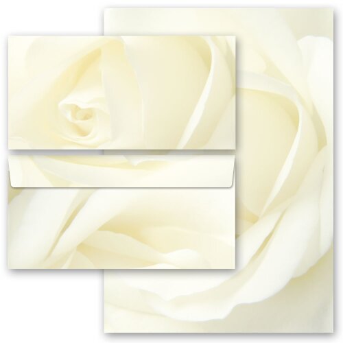 Papier à lettres et enveloppes Sets ROSE BLANCHE Fleurs & Pétales, Amour & Mariage, Motif rose, Paper-Media