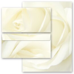 40-pc. Complete Motif Letter Paper-Set WHITE ROSE Flowers...