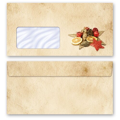 10 patterned envelopes OLD CHRISTMAS PAPER (Version A) in standard DIN long format (with windows)