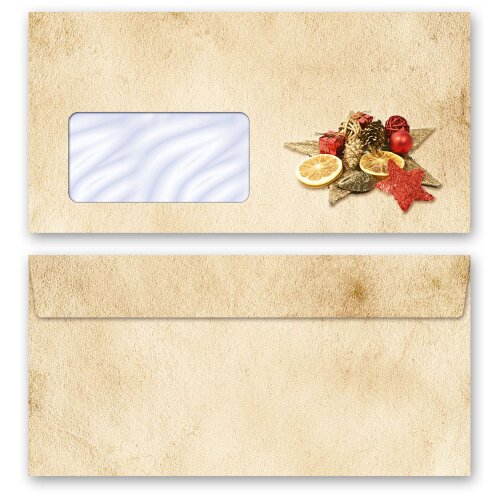 50 patterned envelopes OLD CHRISTMAS PAPER (Version A) in standard DIN long format (with windows)