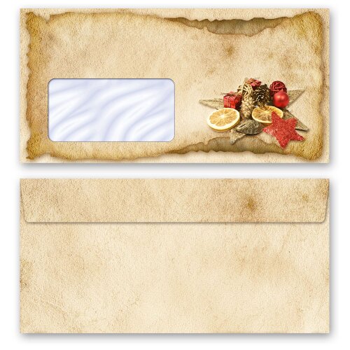 50 patterned envelopes OLD CHRISTMAS PAPER (Version B) in standard DIN long format (with windows)