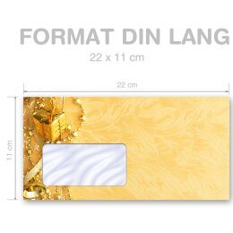 10 enveloppes à motifs au format DIN LONG - JOYEUX NOËL (avec fenêtre)