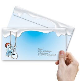 50 enveloppes à motifs au format DIN LONG - JOYEUX BONHOMME DE NEIGE (sans fenêtre)