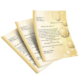 50 fogli di carta da lettera decorati SFERE DI NATALE DORATO DIN A4