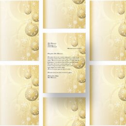 100 fogli di carta da lettera decorati SFERE DI NATALE DORATO DIN A4