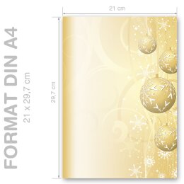 Papel de carta BOLAS DE ORO DE NAVIDAD - 100 Hojas formato DIN A4
