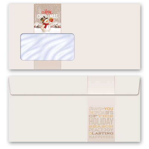 50 patterned envelopes HAPPY HOLIDAYS - MOTIF in standard DIN long format (with windows)