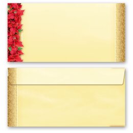 10 enveloppes à motifs au format DIN LONG - ÉTOILE DE NOËL ROUGE (sans fenêtre)