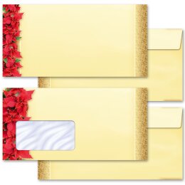 10 patterned envelopes RED CHRISTMAS STARS in standard DIN long format (with windows)