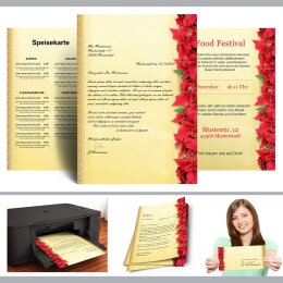 10 patterned envelopes RED CHRISTMAS STARS in standard DIN long format (with windows)