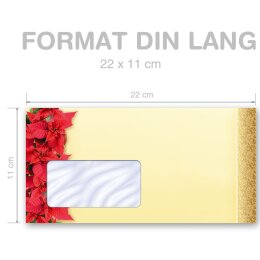 10 sobres estampados ESTRELLAS DE NAVIDAD ROJAS - Formato: DIN LANG (con ventana)