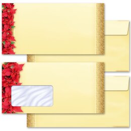 50 enveloppes à motifs au format DIN LONG - ÉTOILE DE NOËL ROUGE (avec fenêtre)