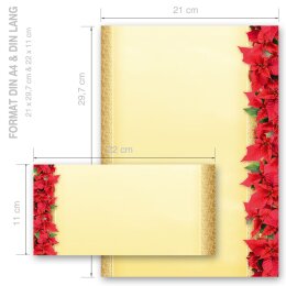 Motiv-Briefpapier Set ROTE WEIHNACHTSSTERNE - 100-tlg. DL (ohne Fenster)