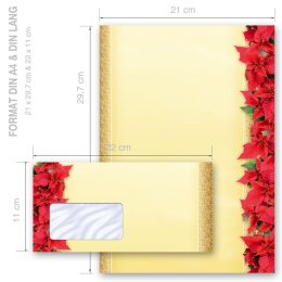 Motiv-Briefpapier Set ROTE WEIHNACHTSSTERNE - 40-tlg. DL (mit Fenster)