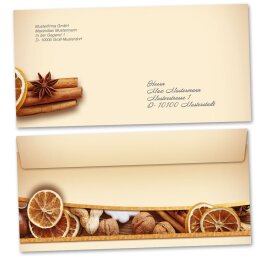 50 enveloppes à motifs au format DIN LONG - ORANGES ET NOIX DE NOËL (sans fenêtre)