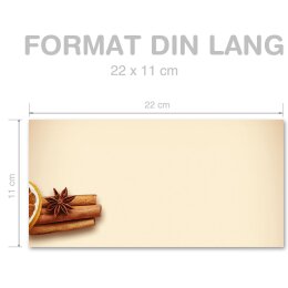 50 enveloppes à motifs au format DIN LONG - ORANGES ET NOIX DE NOËL (sans fenêtre)