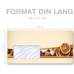 50 patterned envelopes CHRISTMAS NUTS AND ORANGES in standard DIN long format (with windows)