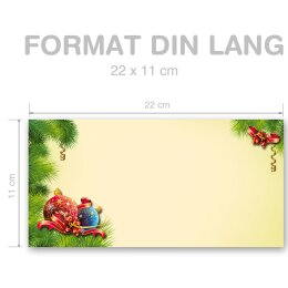 10 patterned envelopes CHRISTMAS DECORATIONS in standard DIN long format (windowless)