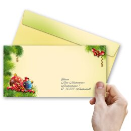 50 patterned envelopes CHRISTMAS DECORATIONS in standard DIN long format (windowless)