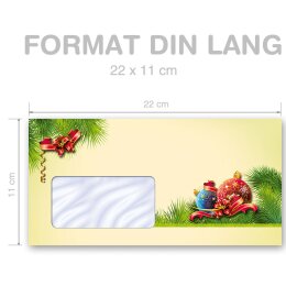 50 patterned envelopes CHRISTMAS DECORATIONS in standard DIN long format (with windows)