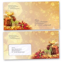 Enveloppes Noël, CADEAUX DE NOËL 10 enveloppes (sans fenêtre) - DIN LANG (220x110 mm) | Auto-adhésif | Commander en ligne! | Paper-Media