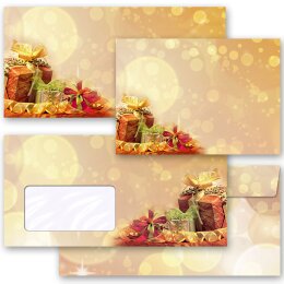 50 patterned envelopes CHRISTMAS GIFTS in standard DIN long format (with windows)