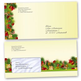 10 patterned envelopes CHRISTMAS GREETINGS in standard DIN long format (with windows)