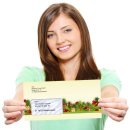 10 enveloppes à motifs au format DIN LONG - SALUTATIONS DE NOËL (avec fenêtre)