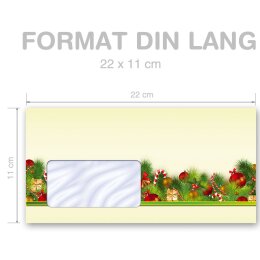 50 patterned envelopes CHRISTMAS GREETINGS in standard DIN long format (with windows)