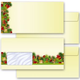 50 enveloppes à motifs au format DIN LONG - SALUTATIONS DE NOËL (avec fenêtre)
