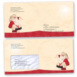 Sobres de adorno Navidad, PAPÁ NOEL - MOTIVO 10 sobres (sin ventana) - DIN LANG (220x110 mm) | Auto-adhesivo | Orden en línea! | Paper-Media