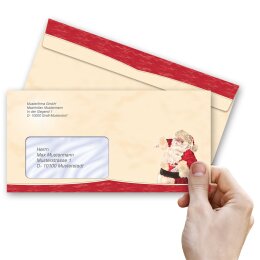 10 patterned envelopes SANTA CLAUS - MOTIF in standard DIN long format (with windows)