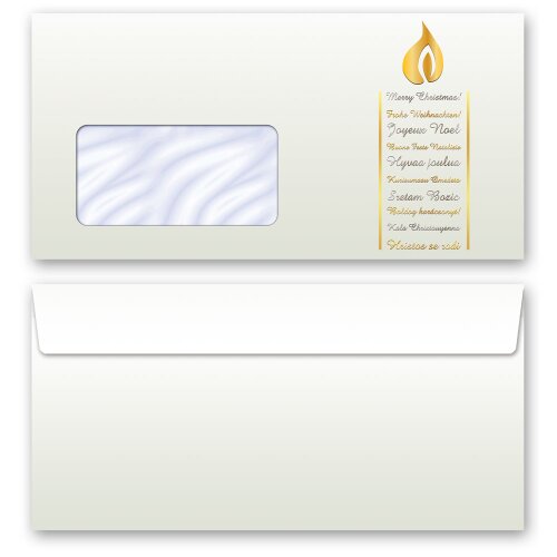 10 patterned envelopes CHRISTMAS WISHES in standard DIN long format (with windows)