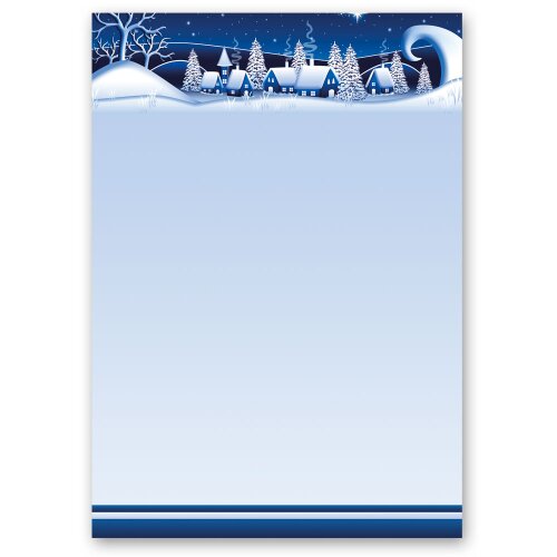 Papel de carta Navidad, Estaciones - Invierno ALDEA DEL INVIERNO-AZUL - 50 Hojas formato DIN A5 - Paper-Media