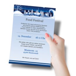 Papel de carta Navidad, Estaciones - Invierno ALDEA DEL INVIERNO-AZUL - 50 Hojas formato DIN A5 - Paper-Media