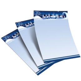 100 fogli di carta da lettera decorati VILLAGGIO DI INVERNO – BLU DIN A5