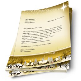 Papel de carta ALDEA DEL INVIERNO-ORO  - 50 Hojas formato DIN A4