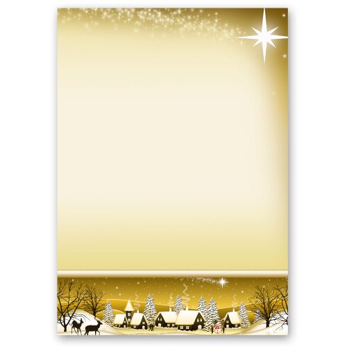 Papel de carta Navidad, Estaciones - Invierno ALDEA DEL INVIERNO-ORO  - 50 Hojas formato DIN A5 - Paper-Media