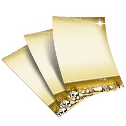 50 fogli di carta da lettera decorati VILLAGGIO DI INVERNO - ORO DIN A5