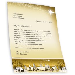 Papel de carta Navidad, Estaciones - Invierno ALDEA DEL INVIERNO-ORO  - 50 Hojas formato DIN A5 - Paper-Media
