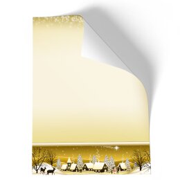 250 fogli di carta da lettera decorati VILLAGGIO DI INVERNO - ORO DIN A5