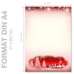 20 fogli di carta da lettera decorati Natale, Stagioni - Inverno VILLAGGIO DI INVERNO – ROSSO DIN A4 - Paper-Media