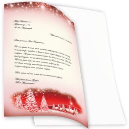 100 fogli di carta da lettera decorati VILLAGGIO DI INVERNO – ROSSO DIN A4