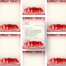 100 fogli di carta da lettera decorati VILLAGGIO DI INVERNO – ROSSO DIN A4