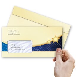 50 patterned envelopes X-MAS in standard DIN long format (with windows)